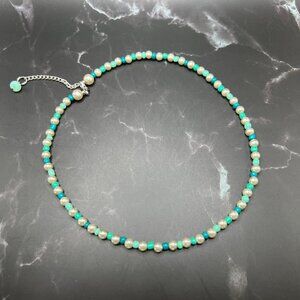 Pearls and Pastels Beaded Choker Necklace - Gray Pearl with Teal